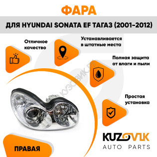 Фара правая Hyundai Sonata EF Тагаз (2001-2012) механический корректор KUZOVIK Фара правая Hyundai Sonata EF Тагаз (2001-2012) механический корректор KUZOVIK